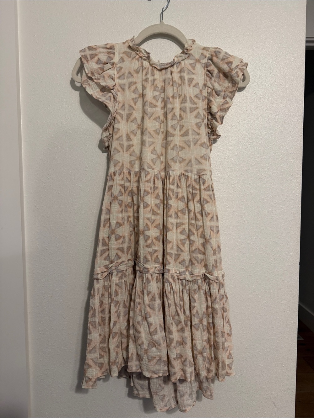Karlie Cream & Tan Geometric Tiered Mini Dress